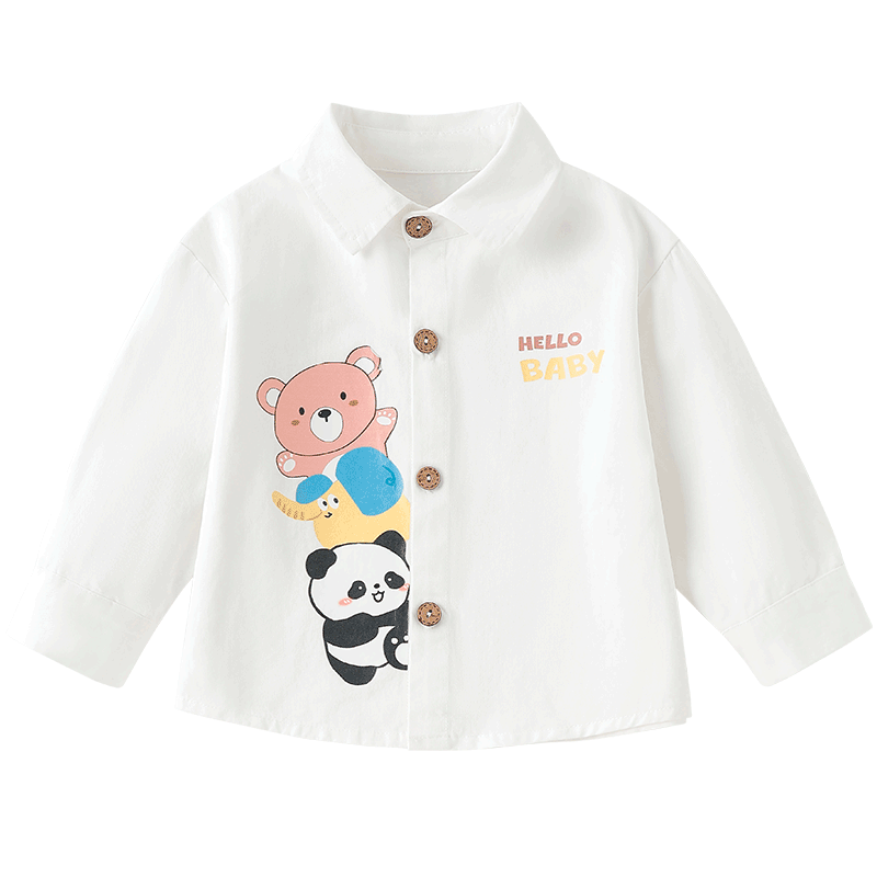 Yishuang'er Children's Shirt Spring and Autumn Boys' Polo Collar 100% Cotton Long Sleeve Baby Shirt White 110