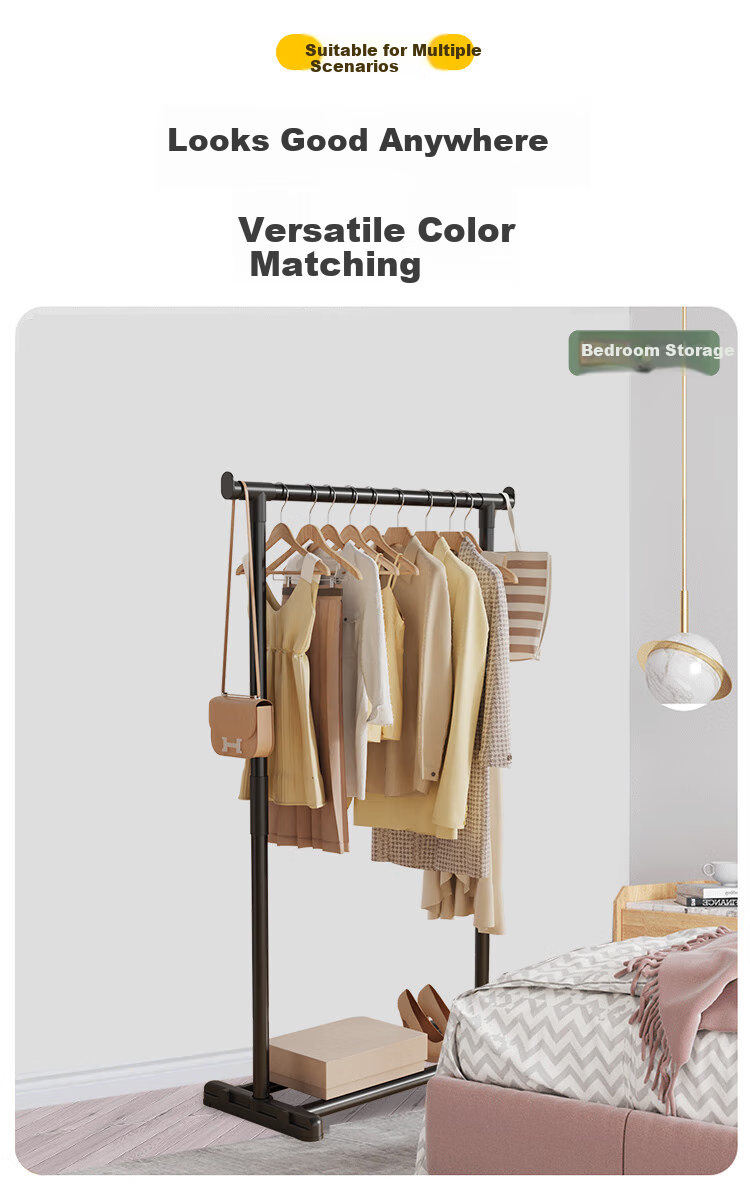 Ourunzhe Clothes Drying Rack, Floor-Standing, for Balcony And Indoor Use, Bedroom Clothes Hanger, Fixed Hanging Rack, Storage Shelf, Extendable Single Pole, 150cm 5