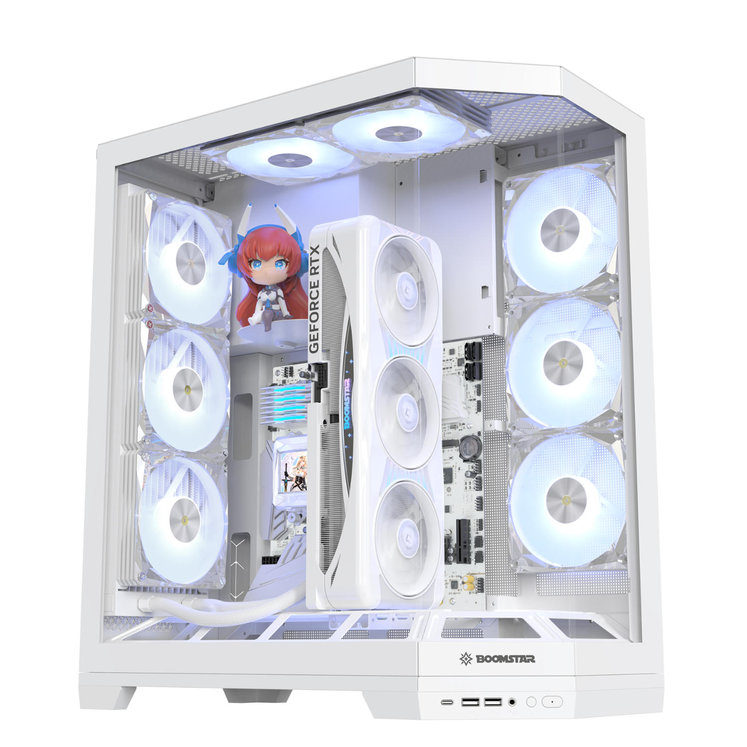 GALAX Starry Space Station Desktop PC Case Vertical GPU Mount White Figurine Slot ATX TYPE-C Quick Release Supports 360mm Water Cooling Cable Management Integrated Cable Extension