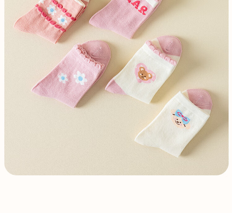 MiiOW Kids Girls Socks [100% Cotton + Lace Odor-Resistant] Mid-Calf Autumn Winter Casual Socks for Baby Girls 5