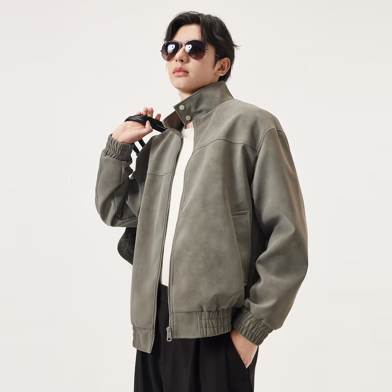 Gxgjeans Men's Simple American Vintage Loose Stand Collar Jacket Coat 25 Autumn New Gray 180/XL