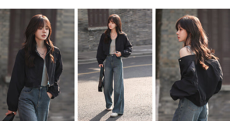 MT [Urban Style] Spring Street Style Stand Collar Casual Lightweight Zip-Up Loose Short Petite Women's Jacket 6