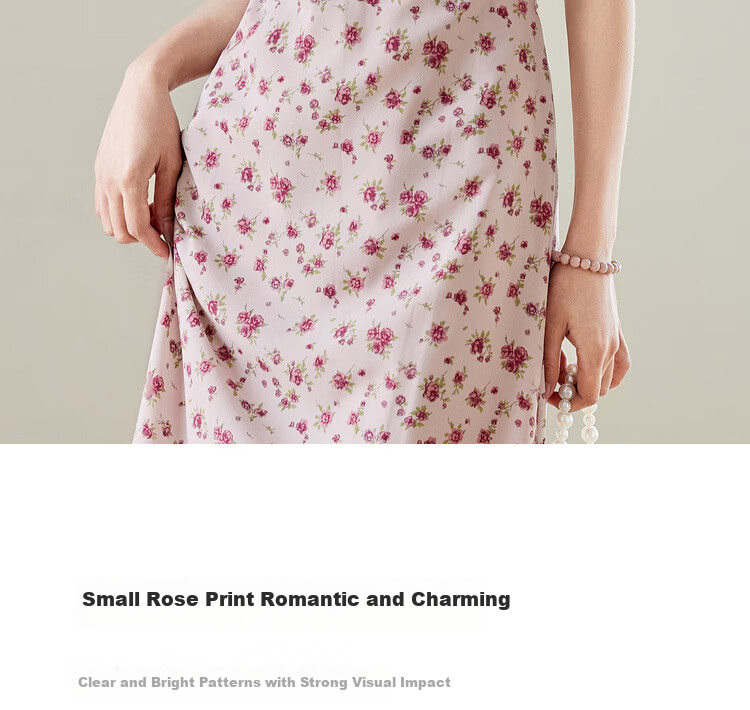 Sentubila V-Neck Trumpet Sleeve Floral Print Dress for Women, Summer Waist-Cinching Slimming A-Line Floral Dress, Romantic Mid-Length Dress with Rose Patter 6