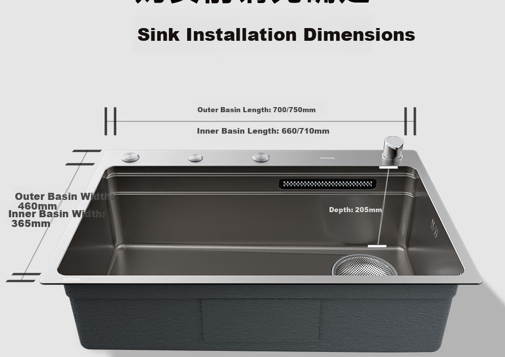 ARROW 3mm Thickened Waterfall Sink, Large Single Basin, Kitchen Vegetable Washing Sink, Dishwashing Sink [Renovation Subsidy 15%] 2