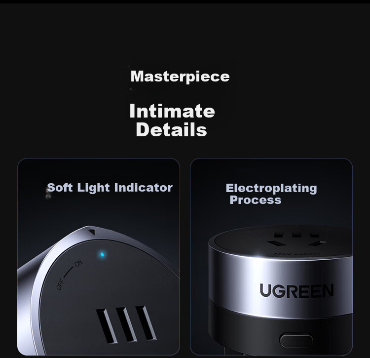 UGREEN 4KW Surface-Mounted Track Socket, Smart Digital Display Sliding Rail Power Strip, Overload Protection, Track-Style Power Strip, Movable Ultra-Thin Wall-Mounted Track Power Strip, No Slot Required, 60CM + 4 Adapters 19