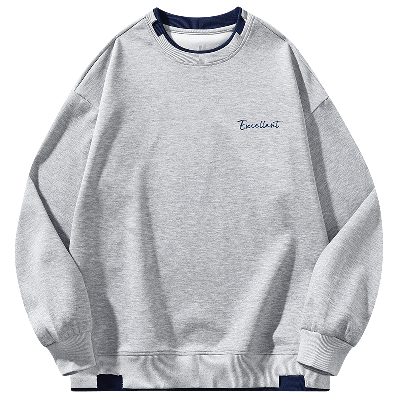 Huili Men's Sweatshirt, Autumn Simple Letter Long-Sleeve T-Shirt, Loose-Fitting Top for Men, Round Neck Undershirt, Floral Gray, 2XL