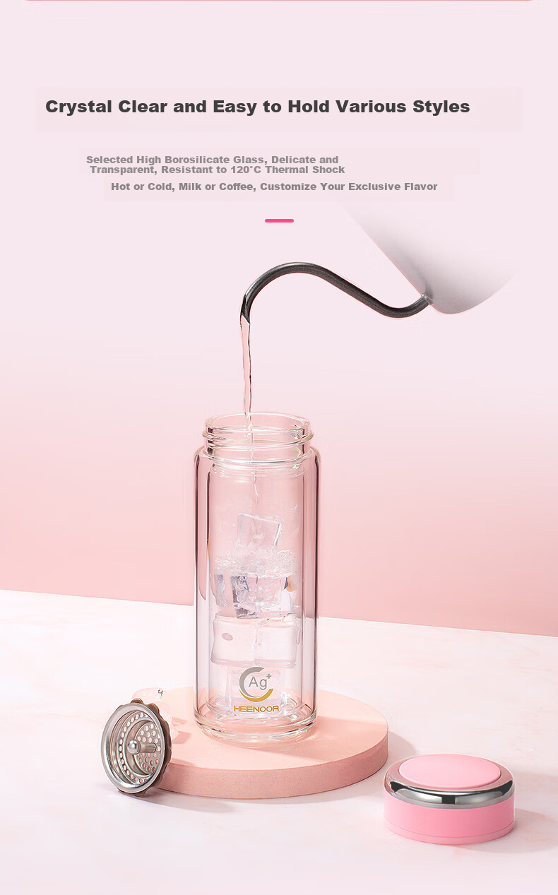 Heenoor Antibacterial Glass Cup, Double-Layer Transparent Water Cup, High-Quality Tea Infuser for Women, Mid-Autumn Festival Gift XN-1951 5