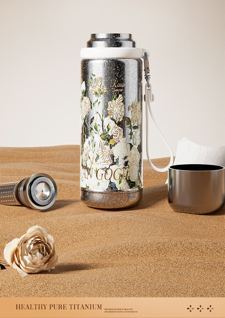 Daka Pure Titanium Insulated Thermos Van Gogh Collaboration Temperature Display Direct Drinking Tea Infuser Large Capacity Outdoor Stew Tea Cup Gift Mug 5