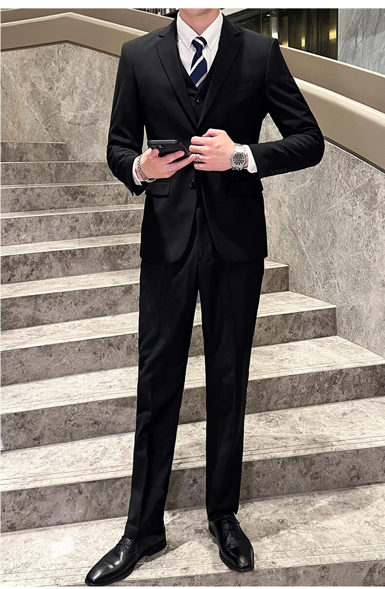 ROMON Men's Business Slim Fit Suit Jacket Formal Wedding Groom Navy Blue L 14