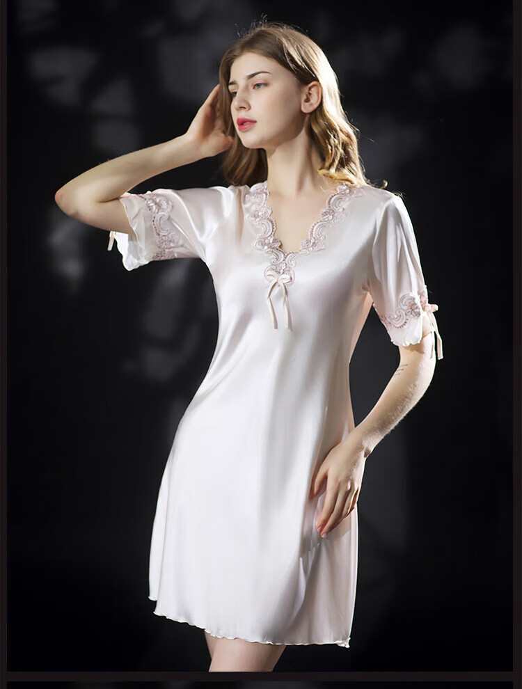 KJ Ice Silk Nightgown for Women, High-Quality Sleepwear, All-Season Sexy Faux Silk Satin, Luxurious Loungewear, Gift Box Set for Wife 1