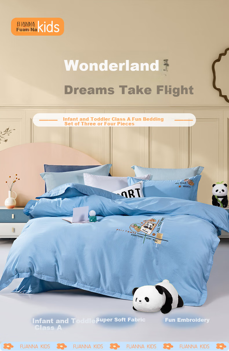 Fuannaertong Class A Pure Cotton Four-Piece Set, Cartoon Embroidery, All-Cotton Double Bed Sheet And Duvet Cover, Bedding, for 1.8m Bed, 230*229cm 1