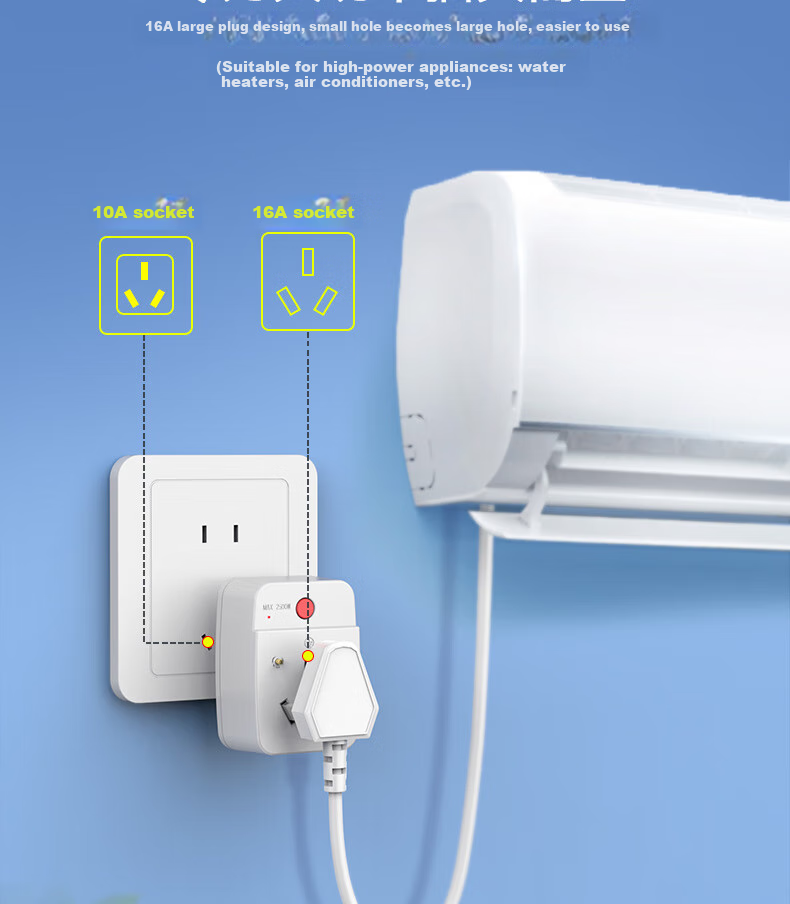 Delipow 10A to 16A Socket Converter, Overload Protection, Suitable for Air Conditioners, Water Heaters, New Energy Vehicles, Heater Fans, High Power, Cars 3