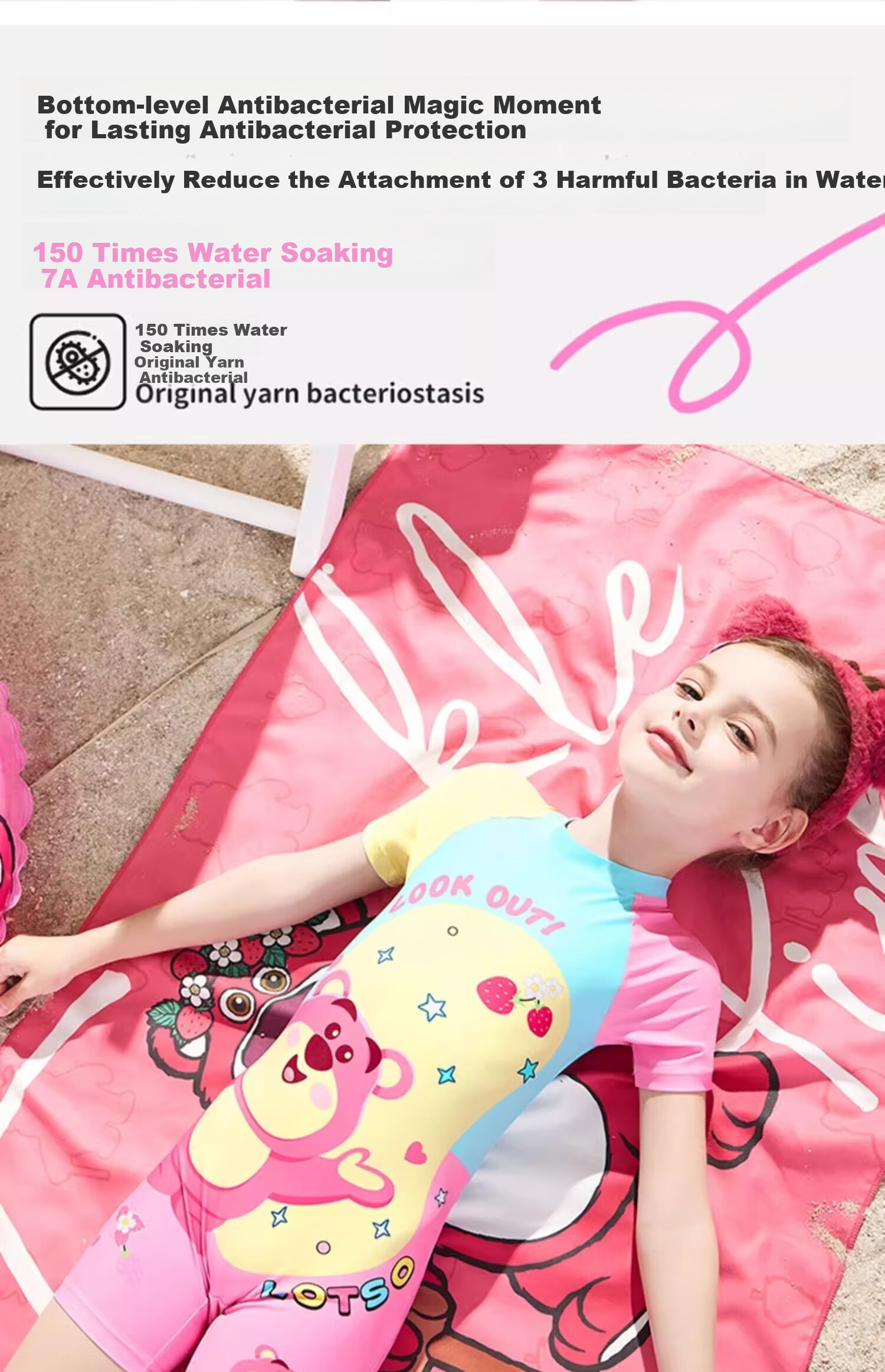 Dishini Girls' One-Piece Swimsuit with Square Leg, Professional Training Swimming Set for Ages 6-12, D35405 Strawberry Bear, Size 120 8