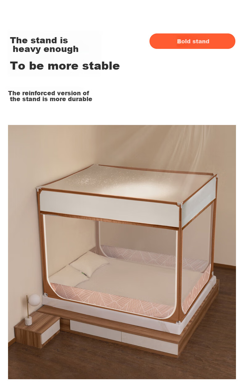 FUANNA Home Mosquito Net, Baby Fall Prevention Fence Mosquito Net with Three Doors, 1.5*2 Meter Bed, Coffee [Dense Mesh] 4