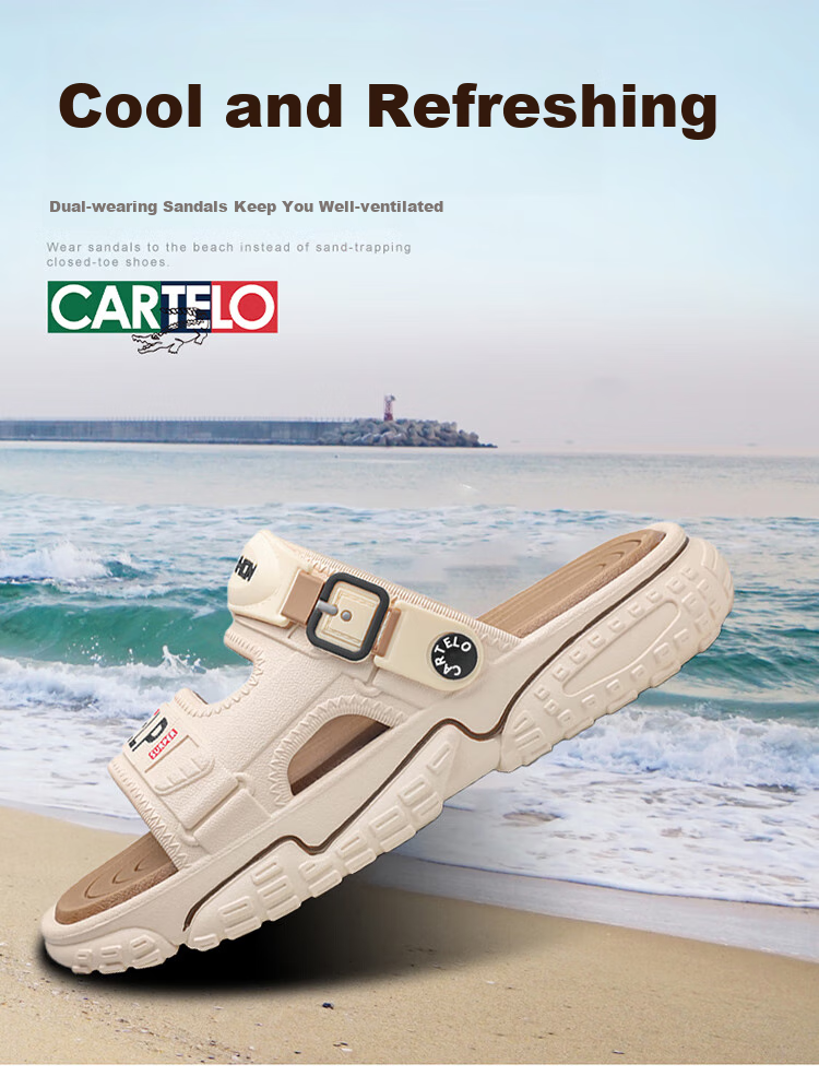 CARTELO Men's Slippers for Outdoor Wear, Thick-Soled Casual Sandals for Summer 2026, Breathable Beach Shoes 1