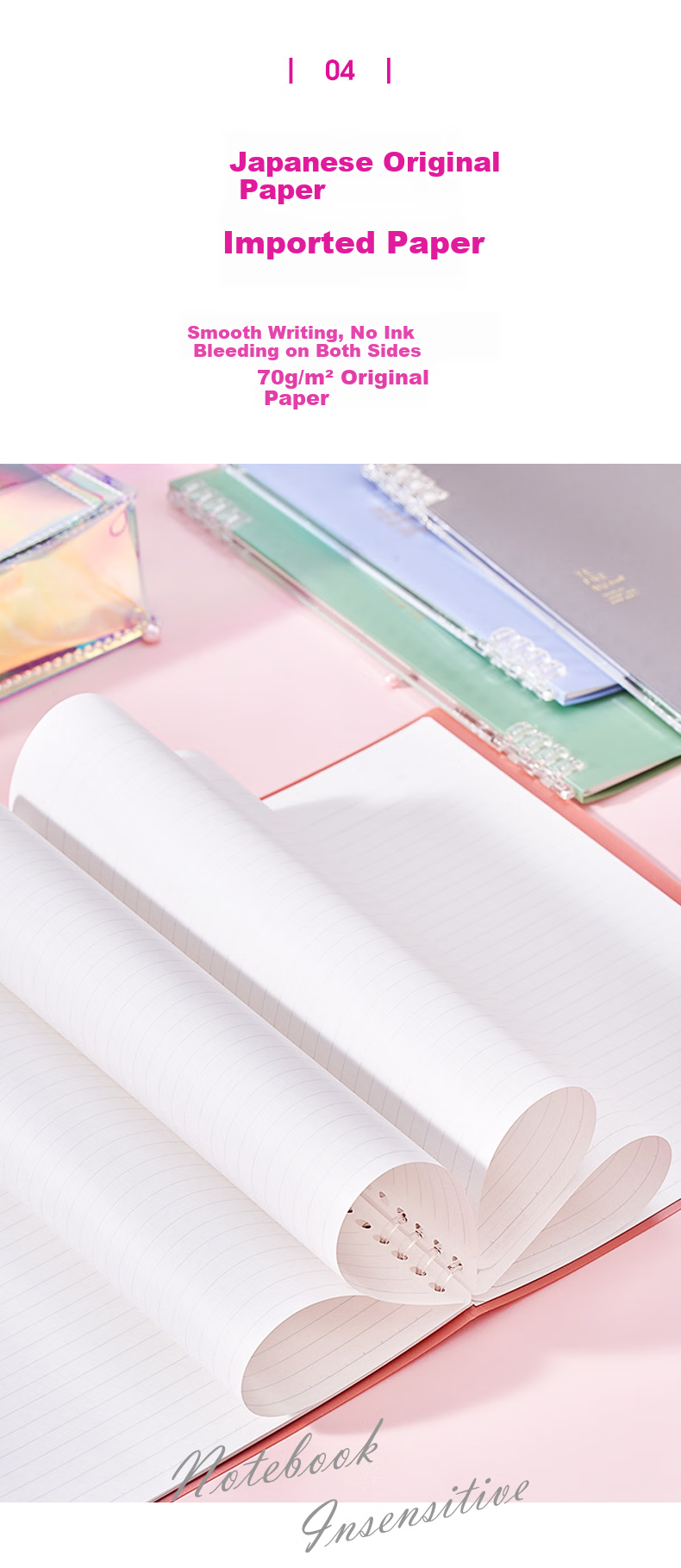 KINGJIM B5 Loose-Leaf Notebook, Business Office Student Journal, Diary, Spiral Notebook, Pearl White 9855TTE-GSR 4