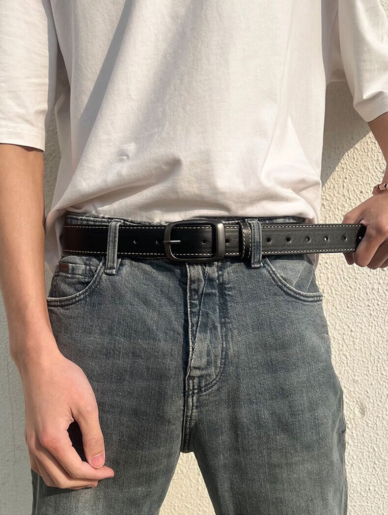 Huili Men's Genuine Leather Belt, Pure Cowhide Pin Buckle Style Hong Kong Fashion Trouser Belt, 2024 New Trendy Versatile Fashion for Young People 1