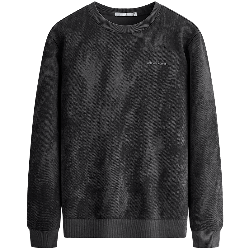 Dance with Wolves [Anti-Static & Antibacterial] Faux Denim Print Crewneck Trendy Casual Versatile Sweatshirt 015 Dark Gray XL