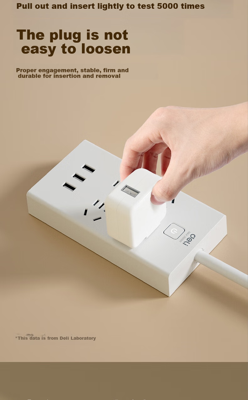 Deli USB Smart Power Strip, Extension Cord/Power Bar/Outlet Strip, 3 USB Ports + 6 5-Prong Outlets, Master Switch 2 Meters, Child Safety Lock, 18284 7