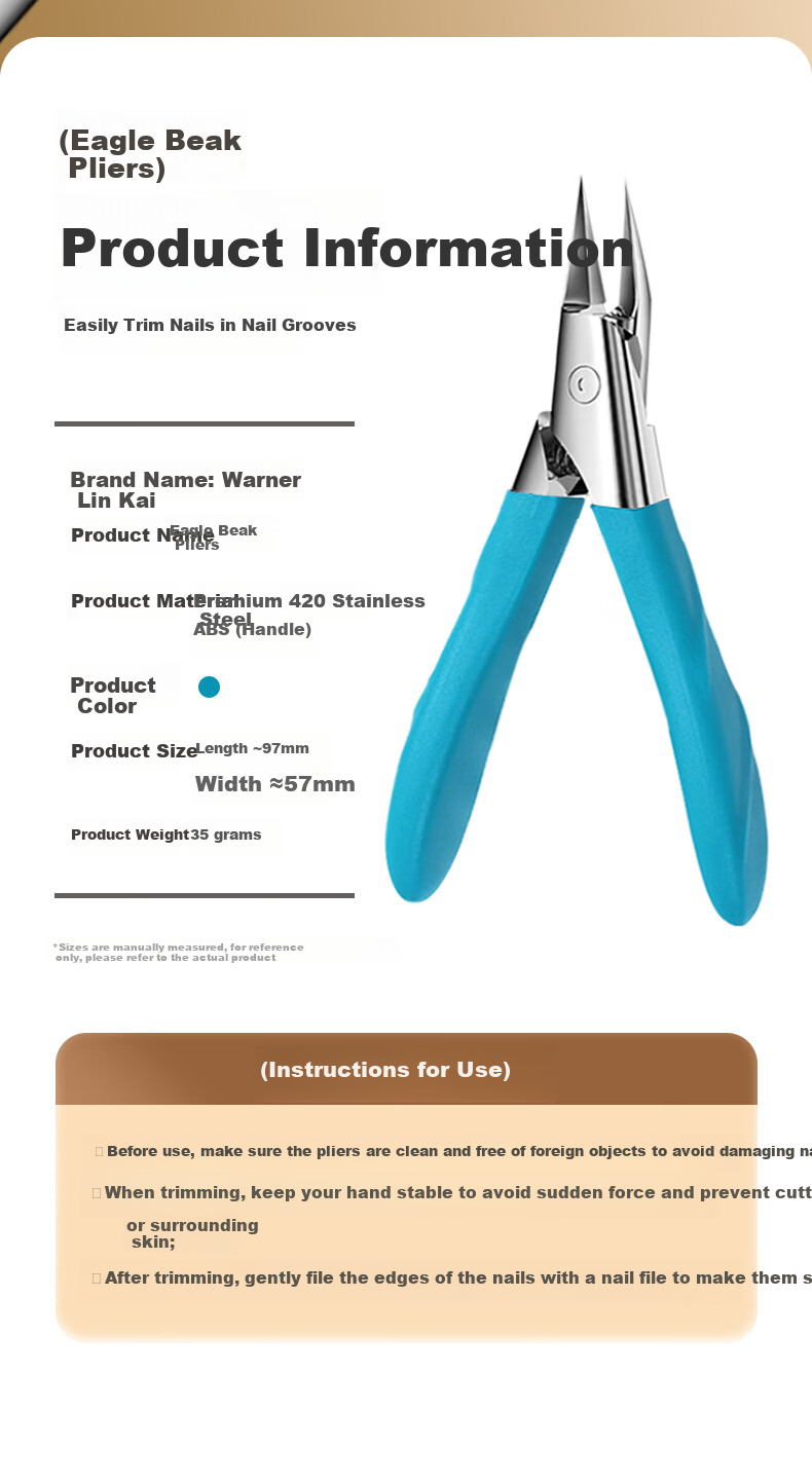 Huanlinkai Ingrown Toenail Specialized Nail Clipper, Pedicure Tool, Eagle Beak Pliers, Ingrown Toenail Scissors, Stainless Steel Nail Care Tool 12