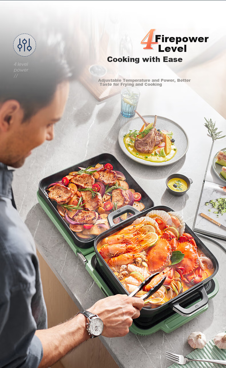 Morphyrichards Third-Generation Foldable Multi-Function Pot, Home Party Barbecue Grill, Electric Griddle, Hot Pot, Electric BBQ Stove, All-In Independent Temperature Control Non-Stick Barbecue Meat Pot MR9188 Red 9