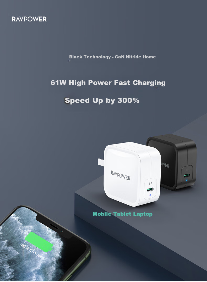 RAVPower Apple Charger PD30W Multi-Port Fast Charging Adapter Compatible with 20W Universal IPhone13/12ProMax/11, Android IPad, Smartphone Type-C Charging Head 1