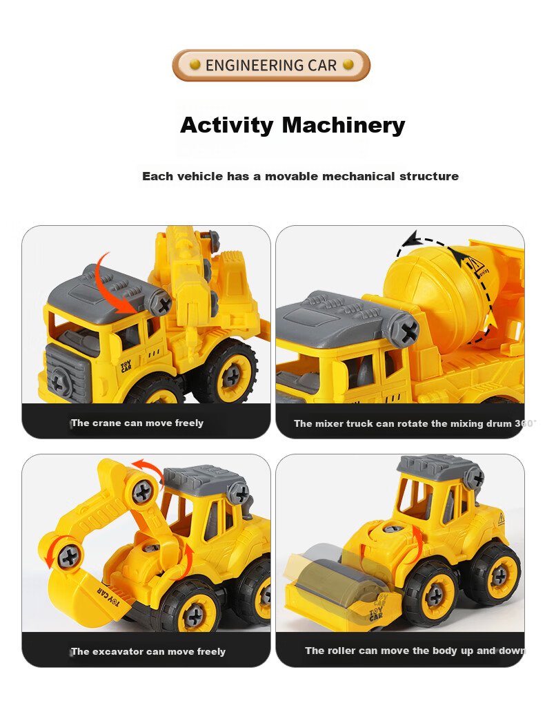 Anby Families Children's Excavator Toy Set for Boys And Girls Ages 3-6, Engineering DIY Inertia Car Model, Birthday Gift 8
