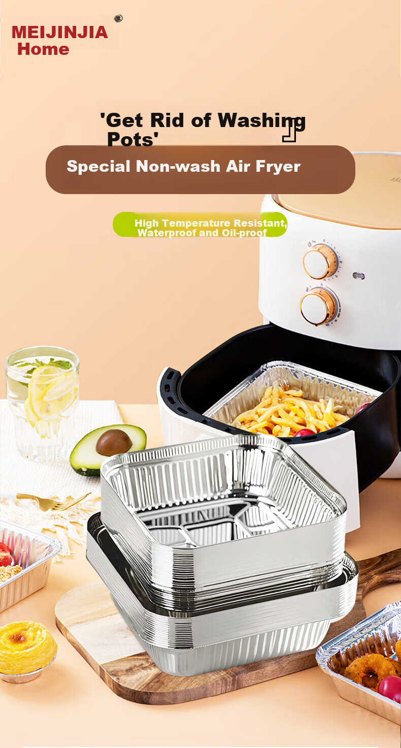 MEIJINJIA Aluminum Foil Pan, 205mm X 50mm, for Air Fryer And Oven Use, Suitable for Barbecue And Camping, Square Shape 1
