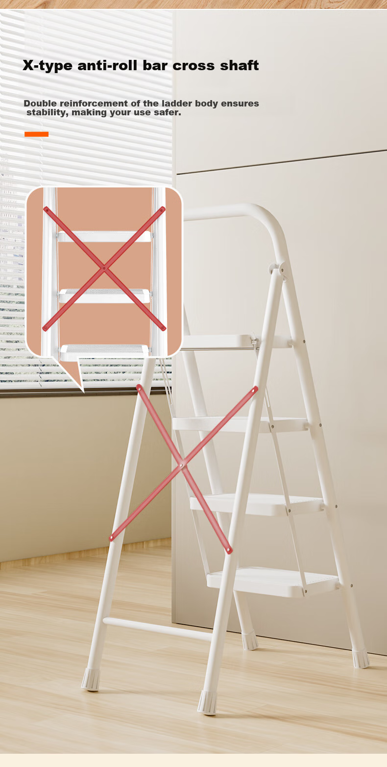 DU PONT Ladder, Household Ladder, Indoor Thickened Carbon Steel A-Frame Ladder, Multifunctional Climbing Ladder, Handrail Ladder [Bright Moon White], 3 Steps 6