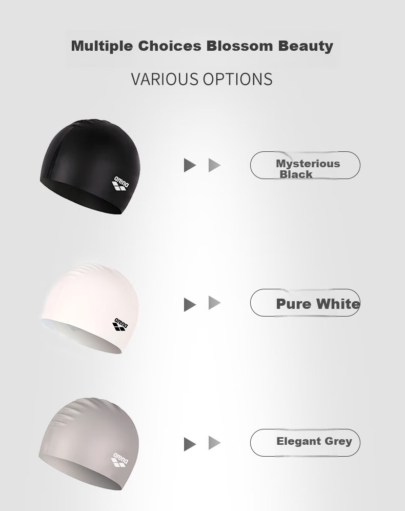 Arena Swimming Cap, Waterproof, Non-Binding, Long Hair-Friendly, Solid Color Silicone Swim Cap, Unisex 4