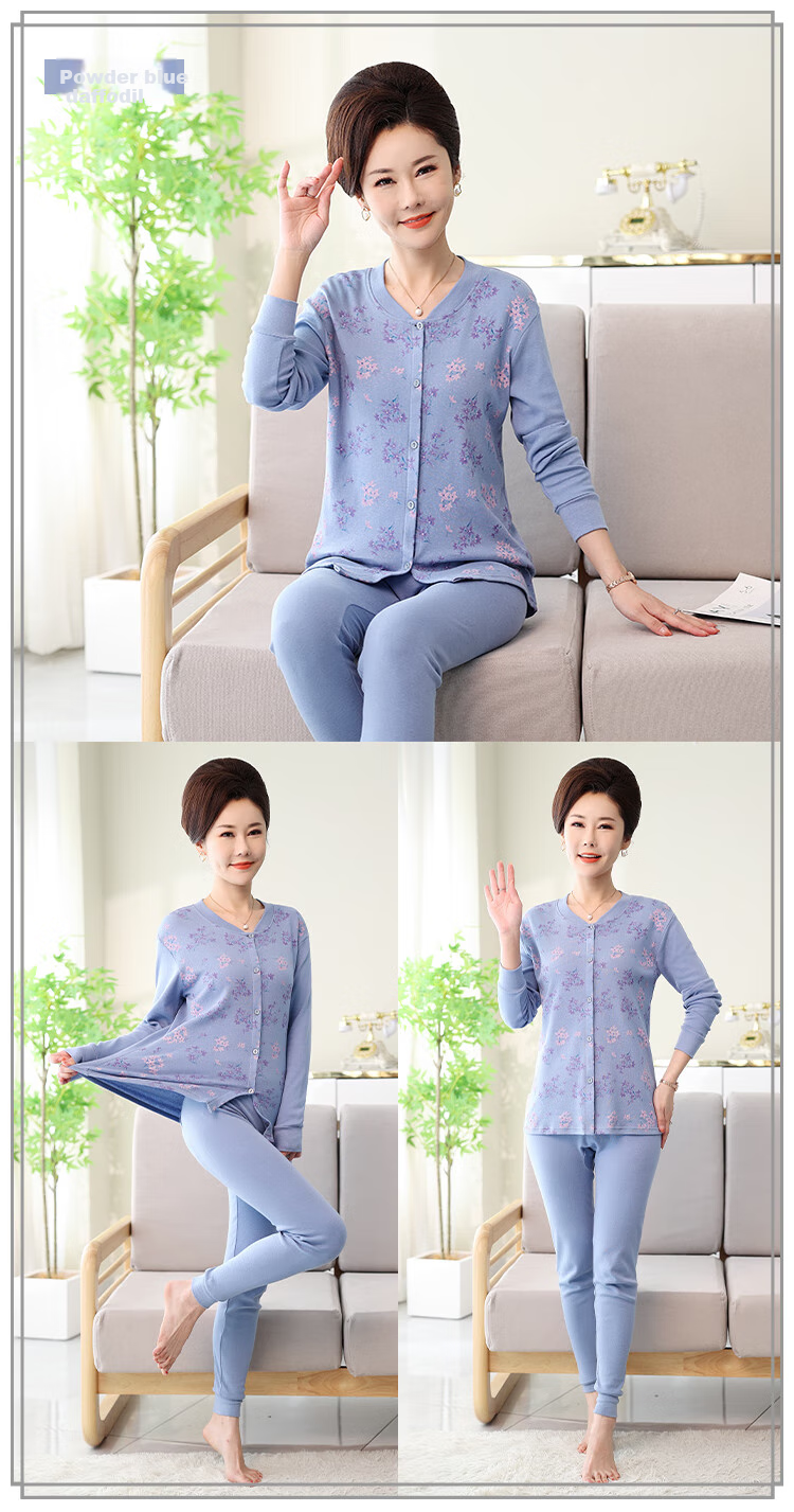 Hengyuanxiang [Middle-Aged And Elderly Cardigan] Women's Underwear, 100% Pure Cotton Thin Underwear Set, Mom's Spring Seaso 13