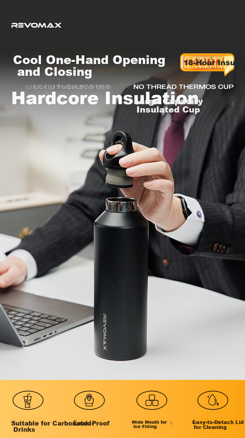 REVOMAX Insulated Mug, Large Capacity 950ml, 316 Stainless Steel, Long-Lasting Heat And Cold Retention, Dual-Purpose - Starry Black 1