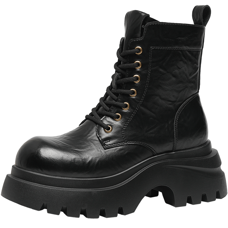 ZHR Women's Martin Boots Small Size Thick Sole Retro Ankle Boots Height Increasing Casual Women's Boots JF356A Black 37
