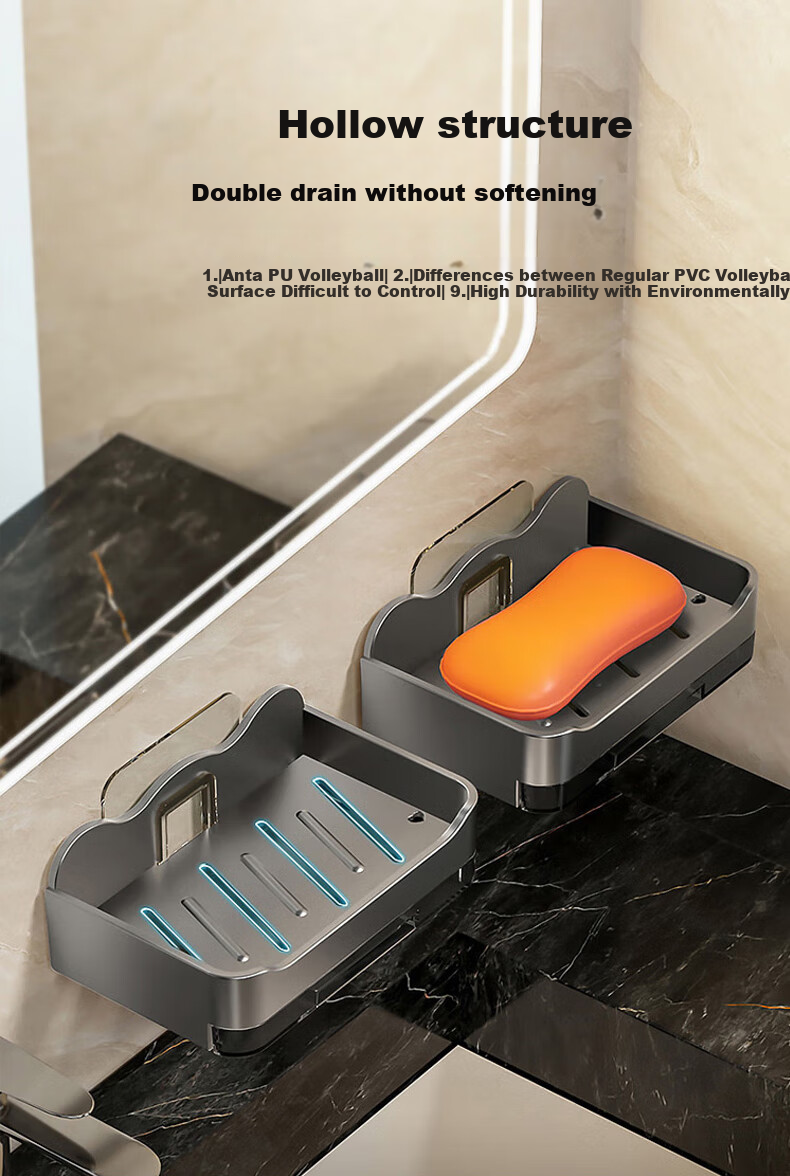 Baoshi Double-Layer Soap Dish, Wall-Mounted without Drilling, Draining PP Material, Detachable Non-Slip Storage Rack, Set of 2 3