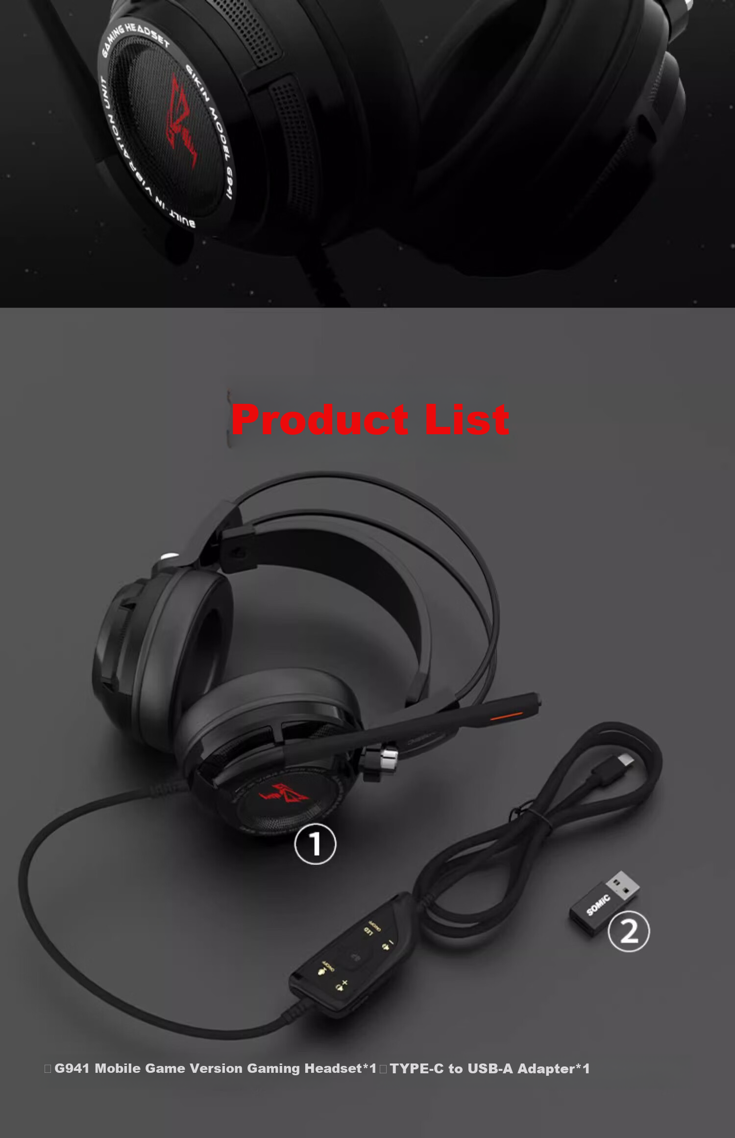 SOMIC G941 Mobile Gaming Edition, Over-Ear Gaming Headset, Plug-And 7.1 Game Sound Card, Virtual 7.1 Audio Effects, Sound Positioning, Type-C Interface with Microphone, Computer Headset 16