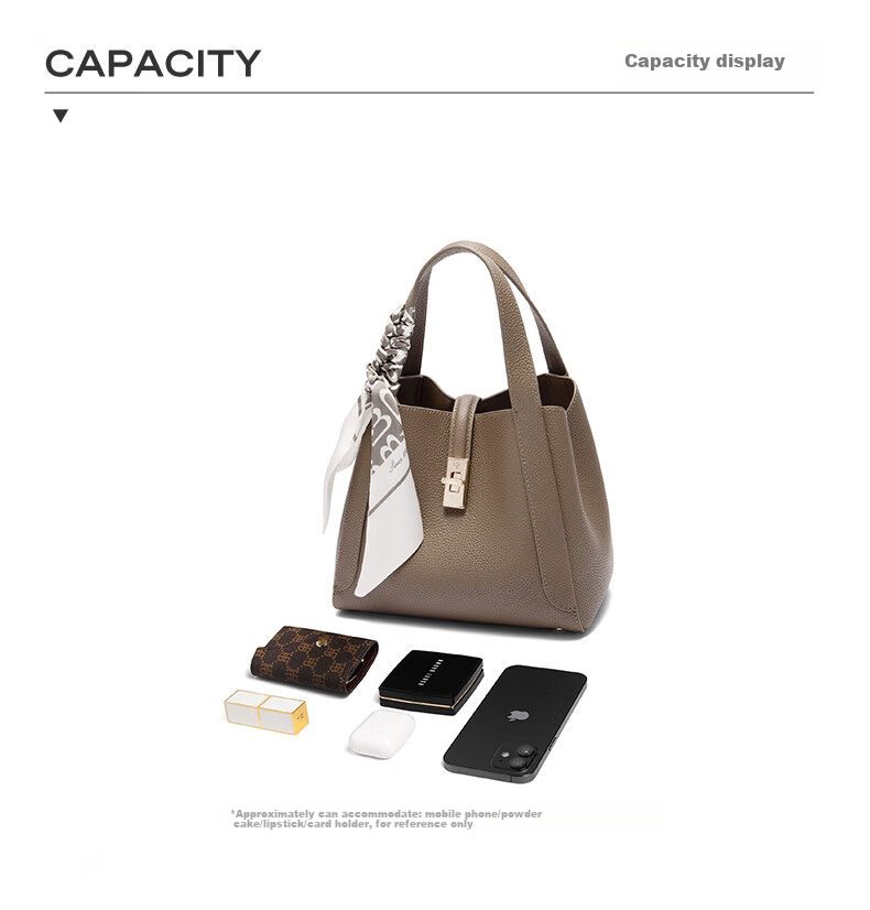 Belle Mother's Day Gift, Women's Handbag, High-Quality Genuine Leather Basket, Gift Satin Scarf Tote Bag BL828BX5 White 12