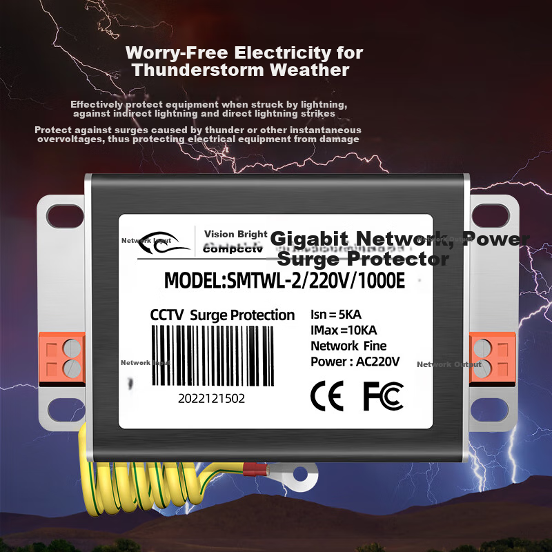 COMPCCTV Gigabit Two-In Network Power Supply Surge Protector, Surveillance Camera Lightning Arrester, 1000M RJ45 Network Port Signal Surge Protection Device