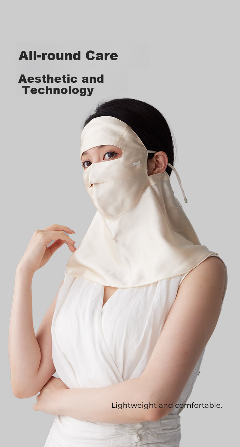 Obsu Japanese Obsu Sun Protection Face Mask with Neck Guard, Lightweight Summer Sunshade UPF50+, Cherry Blossom Pink Veil Style 5