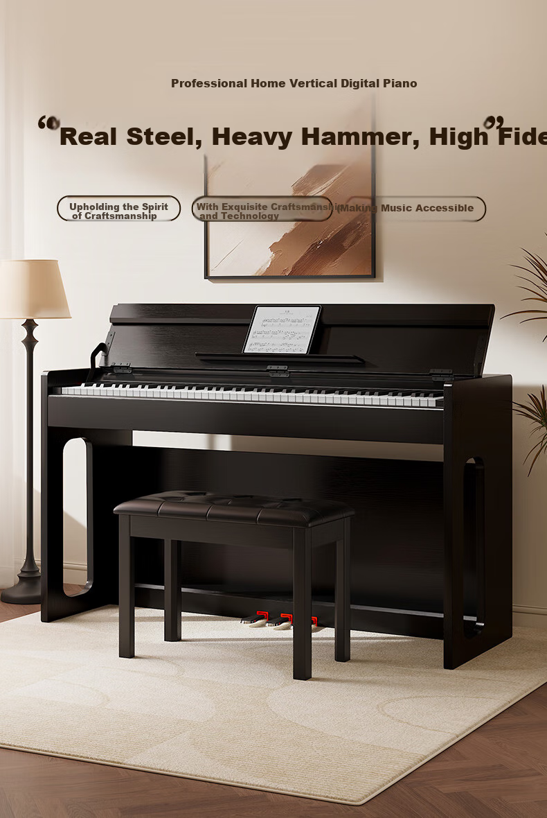 Betsy Digital Piano, Heavy Hammer 88 Keys, Exam-Ready, for Adults And Beginners, Smart Upright Electronic Piano B806, Glossy Black, with Bench 2