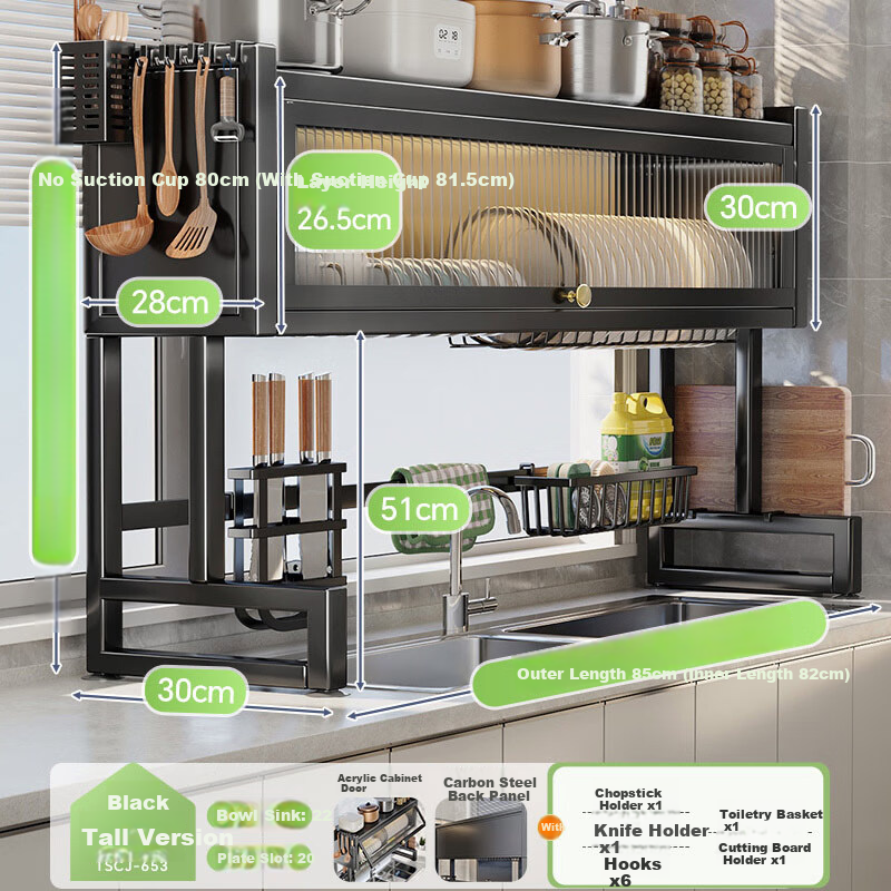 Shuaishi Kitchen Sink Storage Rack, Draining Rack, Dish Drying Rack, Sink Organizer, Raised Version, 85cm Long