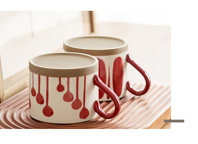 Siyue Ceramic Mug Home Breakfast Cup High-Value Red Striped Coffee Cup 450ml 11
