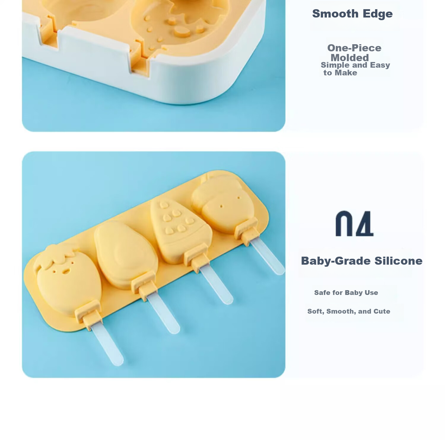 BJ Ice Cream Mold, Food-Grade Silicone, Children's Popsicle Maker, Ice Pop Mold, Ice Cube Tray, Ice Cream Mold Set of 2 20