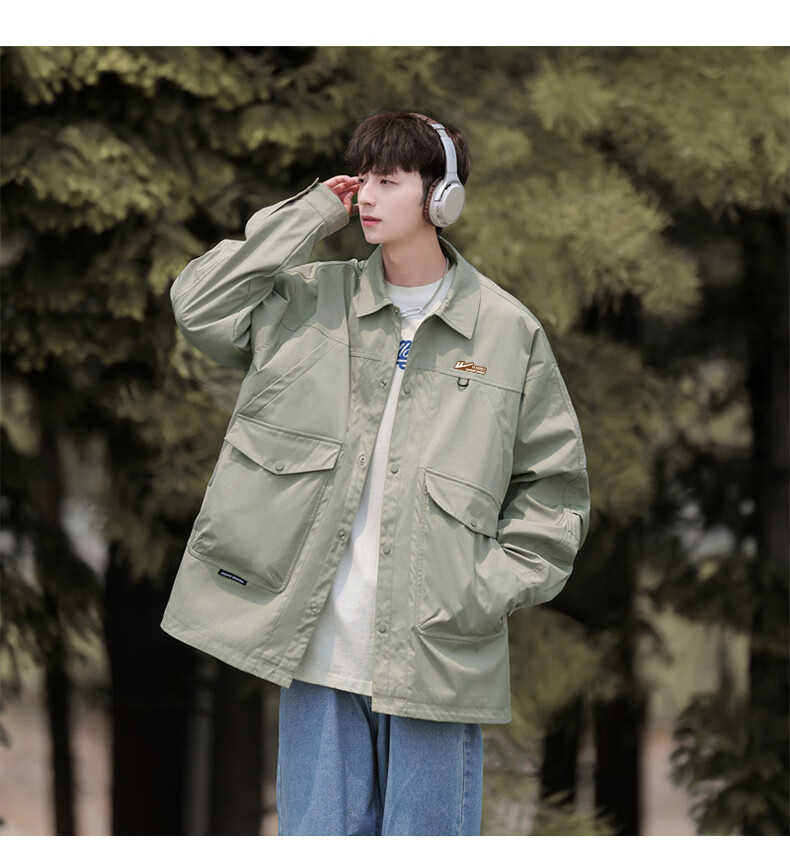 Huili Men's Autumn Jacket, Water-Repellent Lapel Jacket, Casual Simple Windproof Shirt Jacket for Men, Black, XL 11