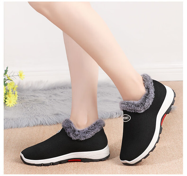 FOOTOPPO Slip-On Fleece-Lined Cotton Shoes for Women, Warm Winter Footwear for Elderly, Traditional Beijing-Style Cotton Shoes for Seniors, Comfortable Slippers for Older Wome 6