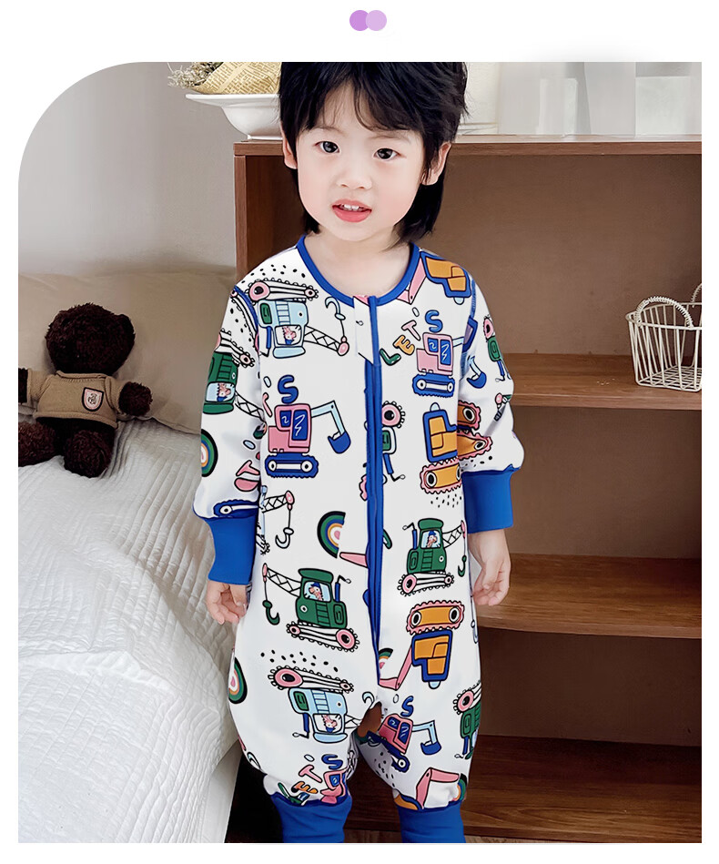 Zisehuayu [100% Pure Cotton] Baby Split-Leg Sleeping Bag, Children's Spring And Autumn Pajamas, Boys' Anti-Kick Blanket Sleeping Bag, Green, Size 130 7