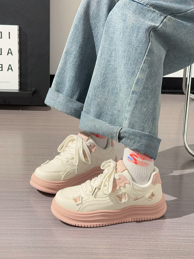 Huili Pink Butterfly Platform Shoes for Women, New Soft-Soled Comfortable Casual Shoes, Beige Pink, Size 36 (Runs Small Half Size) 4