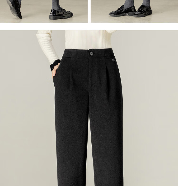 Sentubila Autumn Thick Woolen Warm Women's Casual High-Waist Tailored Tapered Slim Fit Slightly Stretchy Commuter Cropped Pants 9