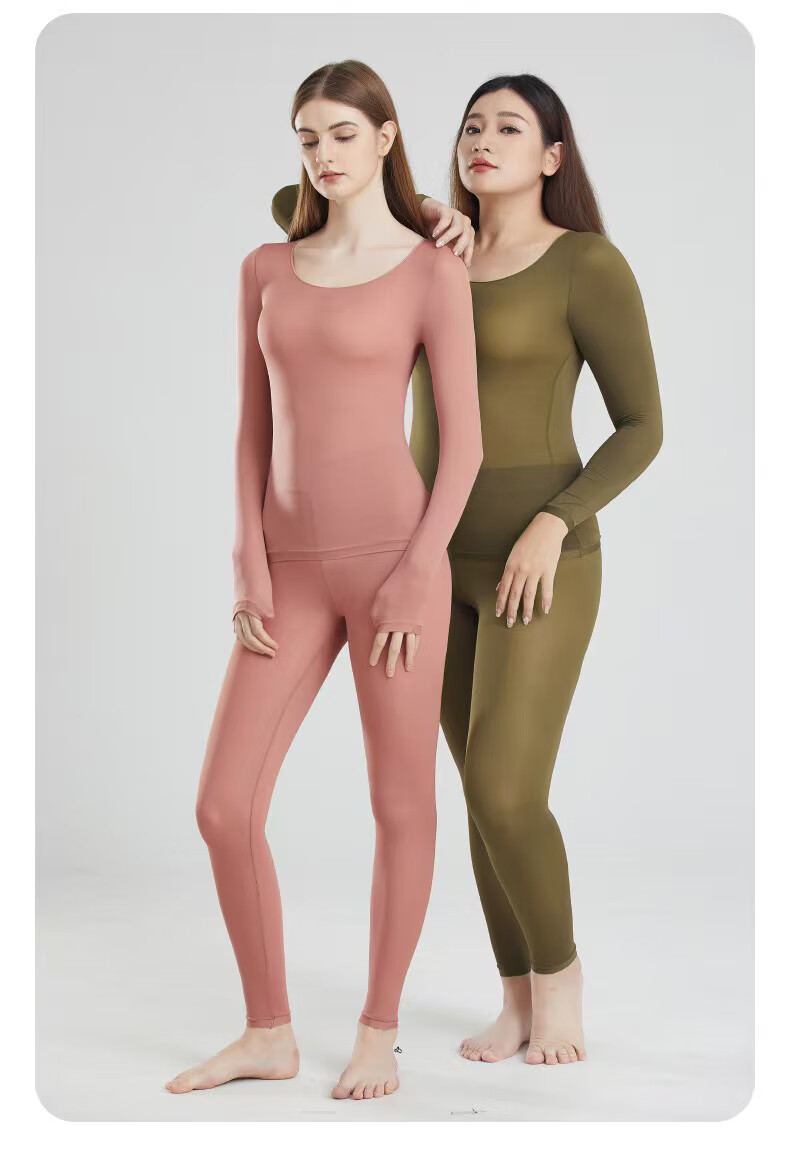 LangSha Women's Autumn Thermal Underwear Set Thin Knit Top and Bottom 10A Antibacterial Warm Base Layer Skin-Friendly Undershirt 21