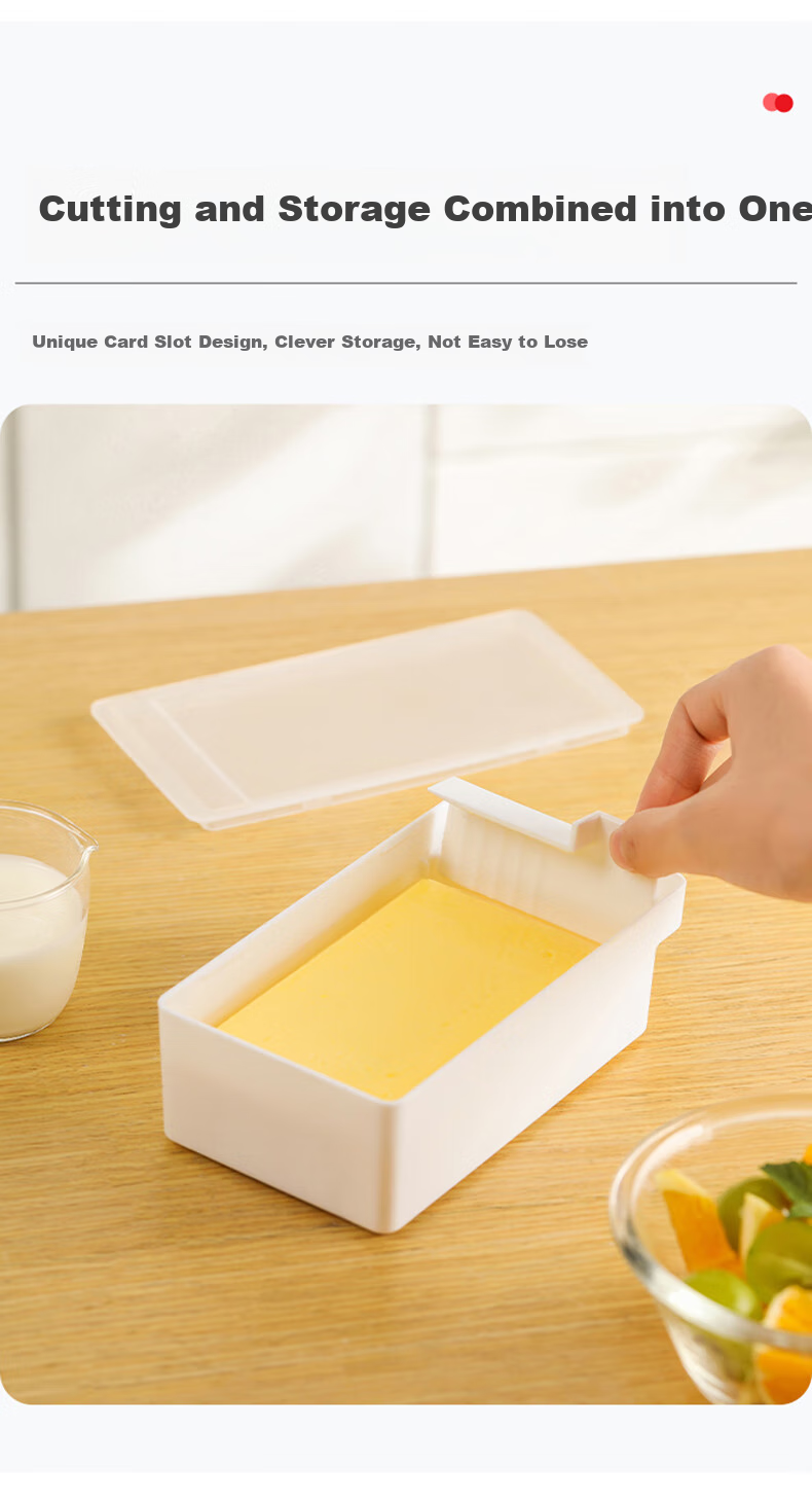 Baijie Butter Container, Storage Box with Lid, Refrigerator Organizer, Cheese Cutter, Large Size 10