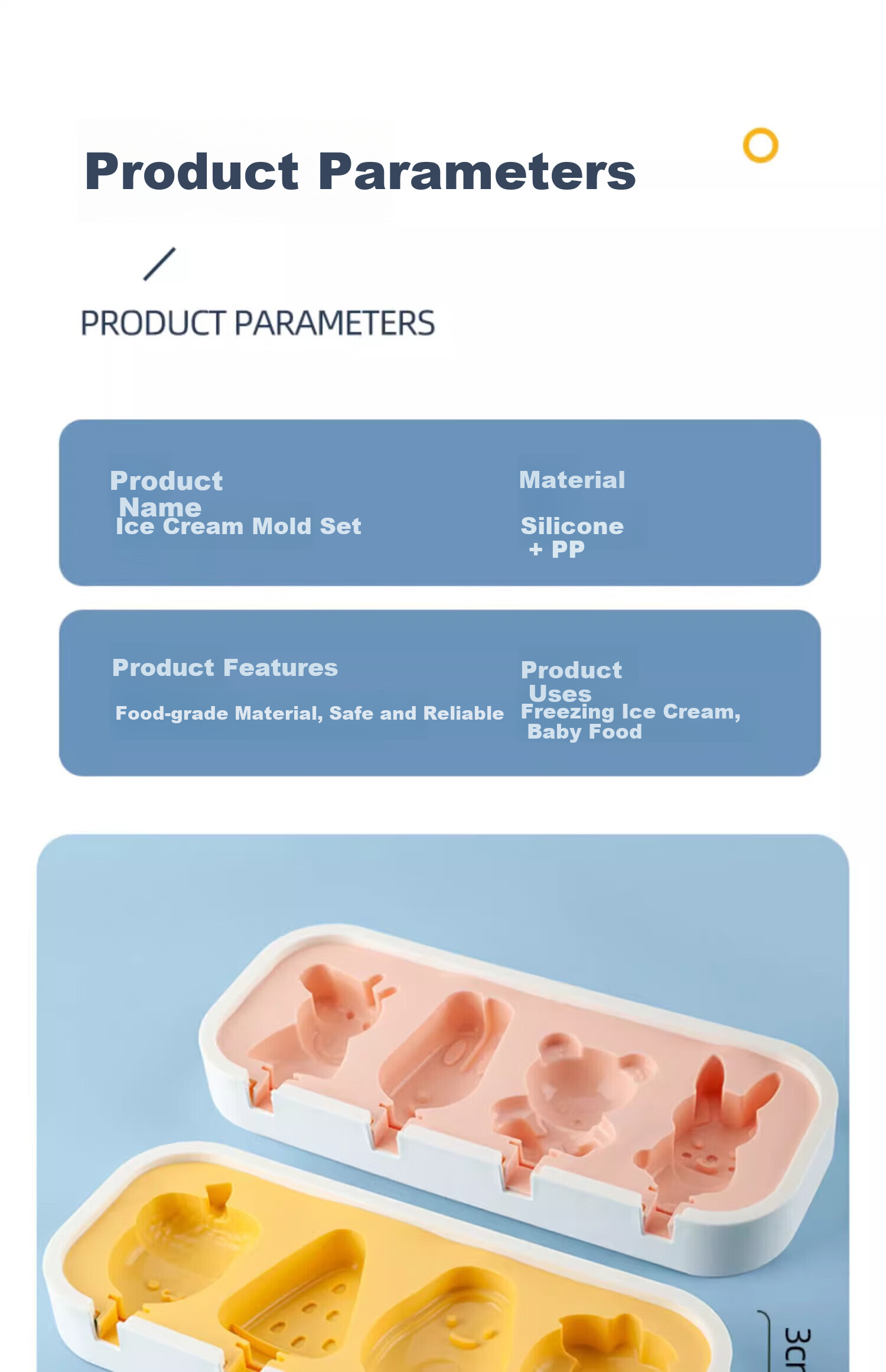 BJ Ice Cream Mold, Food-Grade Silicone, Children's Popsicle Maker, Ice Pop Mold, Ice Cube Tray, Ice Cream Mold Set of 2 18